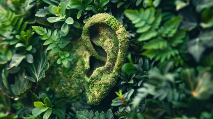 Sustainable nature conservation in agreement with nature concept with human ear listening to the sounds of nature,Cherish and be aware of nature. Save the nature, save the earth.