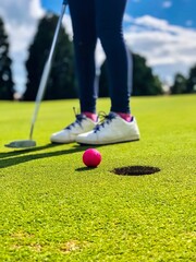 golfer putting a ball into the hole