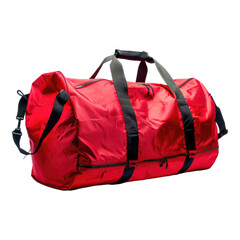 Red sport travel bag isolated on transparent background