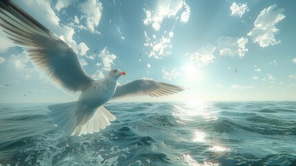 Majestic Seagull Soaring Above Sparkling Waters. Generative AI