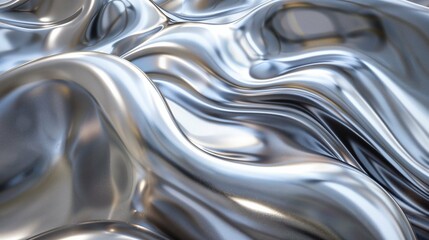 Silver Wavy Liquid Metal Closeup