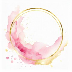 Okrągła namalowana różowa złota ramka beauty  - obrazy, fototapety, plakaty