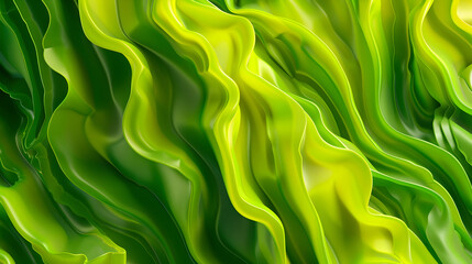 Detailed close-up of a yellow green nature background with wavs and liquid shapes. Three dimensional texture.