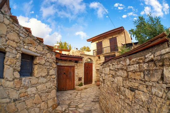Street in the traditional Cypriot village Lofu. Limassol District, Cyprus