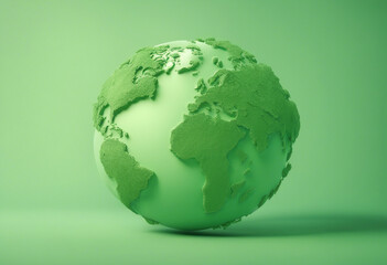 Green globe of planet Earth on green background copy space, AI generated