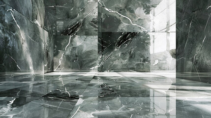 Polished marble tiles reflect the world around them, distorting reality with elegance.