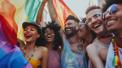 Fototapeta premium Group of people celebrating the pride month on a pride event 