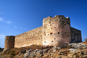 Stone walls of the Turkish castle of Aptera on the greek island of Crete