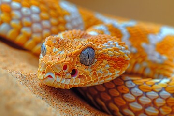 Fototapeta premium Sidewinder Rattlesnake: Moving across desert sand with characteristic sidewinding motion, showing adaptation