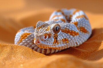 Fototapeta premium Sidewinder Rattlesnake: Moving across desert sand with characteristic sidewinding motion, showing adaptation