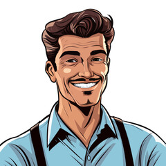 Obraz premium A man wearing a blue shirt and black suspenders.