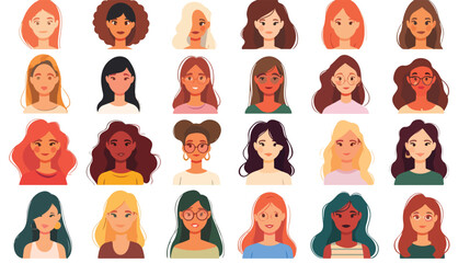 Women avatar set. Diversity group of cute young women