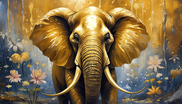 Abstract artistic background Vintage illustration elephant gold 3D textured background.