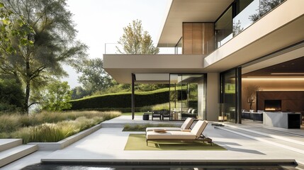 A Modern Home With Floor-To-Ceiling Windows And A Natural Landscape.