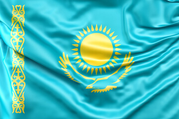 Ruffled Flag of Kazakhstan. 3D Rendering - 796530507