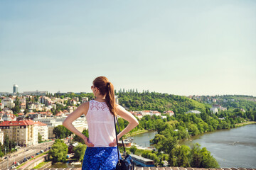 Woman enjoying panoramic view of Prague. Czech Republic - 796530527