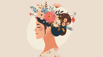 Women with a bouquet of flowers in her hair Vector illustration
