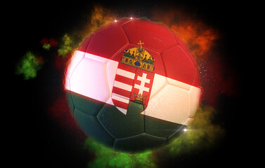 Football ball textured with flag of Hungary with Coat Of Arms - 796530726