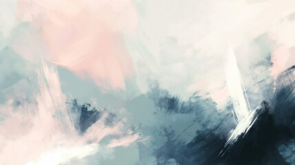 This is a painting with a light blue background and white and pink clouds.

