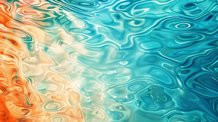 Ripples of azure, coral, and topaz merging to create a serene abstract backdrop of painted tones.