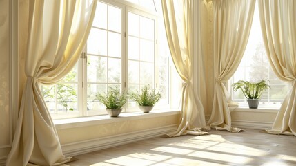 Hang curtains or blinds outside the window frame to create the illusion of height.