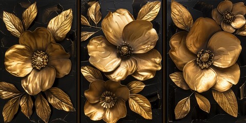Black and gold luxury in a triptych creating a refined and opulent atmosphere for any space