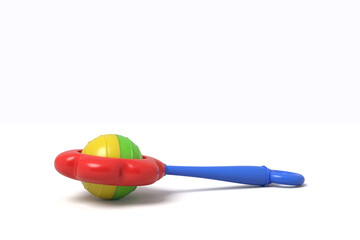 Colorful toy maracas splayed out to side