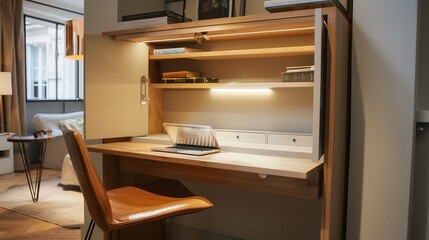 Fototapeta premium Hidden Home Office Foldable desk or hidden office nook