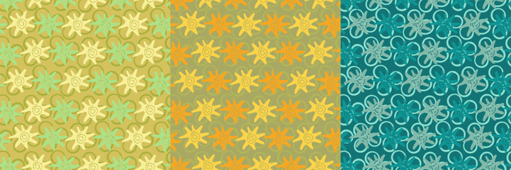 Seamless pattern collection with colorful seashells. Marine childish background.