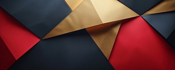 Black red and gold panels mixing sharp angles with smooth transitions
