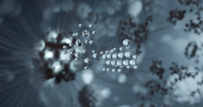 Linoleic acid rotating 3d molecule, molecular structure of omega-6, seamless video