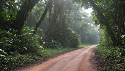 A jungle road disappearing into the dense canopy o upscaled 9