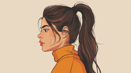 young beautiful girl in profile with a ponytail - obrazy, fototapety, plakaty