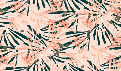 Hand drawn tropical jungle pattern minimal abstract organic shapes. Exotic Collage contemporary fabric print. Fashionable template for design.
