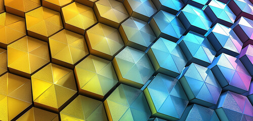 "Color-transitioning hexagons in a 3D honeycomb."