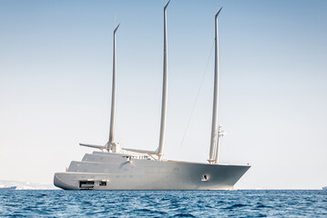 Side view of a luxury Mega Yacht in Mediterranean sea