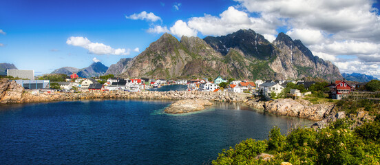 Looking from the Southern Part of Hellandsoya towards the Famous Fishing Village of Henningsvaer in...