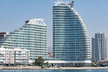 Limassol cityscape as viewed from the sea. Cyprus
