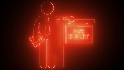For Rent Real Estate Sign and House Animation advertisement advertising agent property real estate neon icon