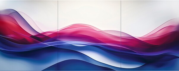 Dynamic blue and red curves on a white abstract background transformed into triptych art