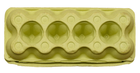 Green recycled egg carton box on isolated background, storage.