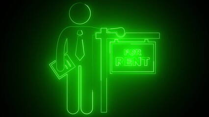 For Rent Real Estate Sign and House Animation advertisement advertising agent property real estate neon icon
