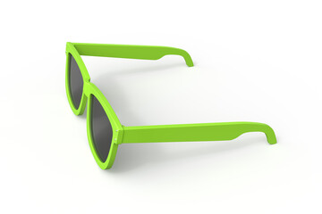 Vibrant green sunglasses on a white background
