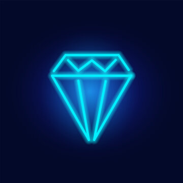 Fashion diamond, crystal. neon sign. Night bright signboard, Glowing light. Summer logo, emblem for Club or bar concept