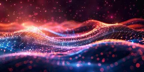 A colorful, abstract image of a wave with a lot of sparkles