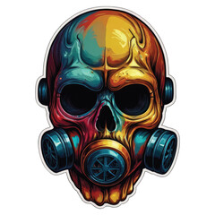 Skull head illustration wearing a gas mask
