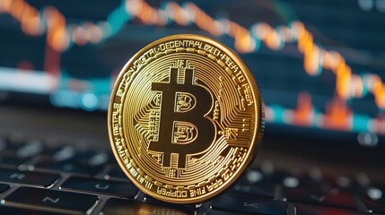 bitcoin logo, digital cryptocurrency appreciation and fluctuation of values in the digital market, blockchain concept