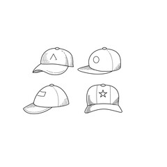 set of hats hand drawn sketch.  doodle baseball hats vector illustration