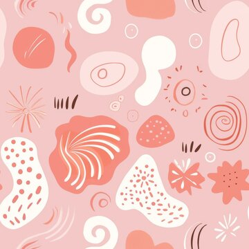 Abstract Organic Shapes and Doodles on Pink Background