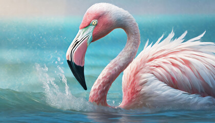 A closeup of a flamingo in the sea on Island	
